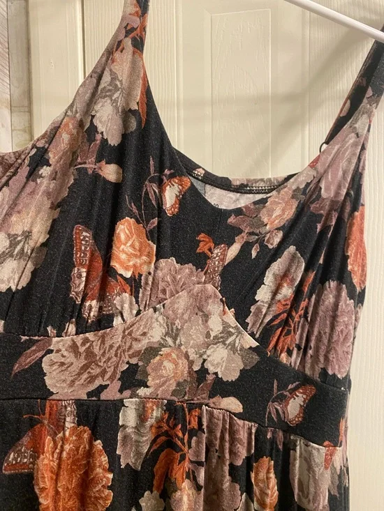 Sleeveless Black Floral Maxi Dress with Brown & Tan Floral Accents - Picture 4 of 9